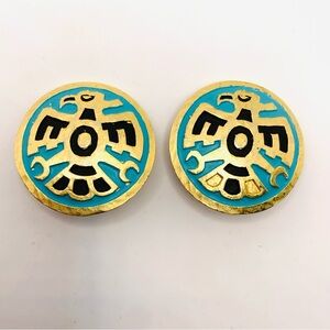 Rare Vintage Trifari Gold Tone Aztec Eagles Clip On Earrings